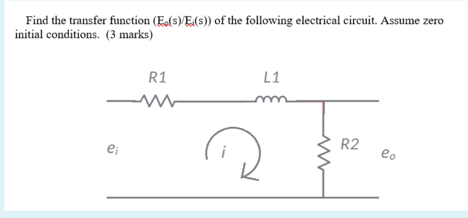 Solved Find the transfer function (E.(S)/E(S)) of the | Chegg.com