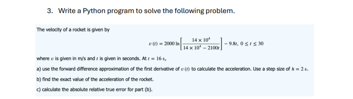 Solved Write a Python program to solve the following | Chegg.com