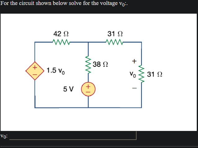 Solved For the circuit shown below solve for the voltage | Chegg.com