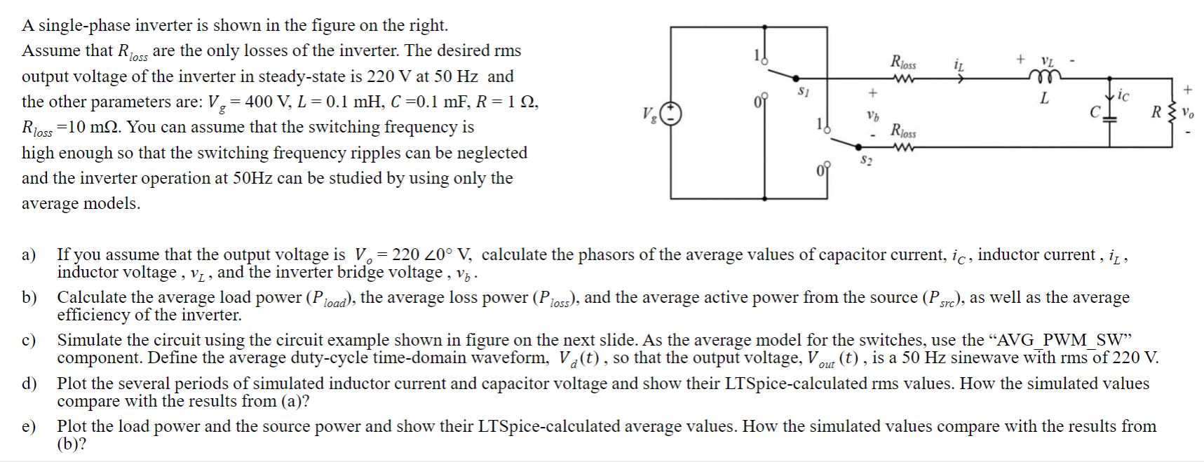 Solved A single-phase inverter is shown in the figure on the | Chegg.com