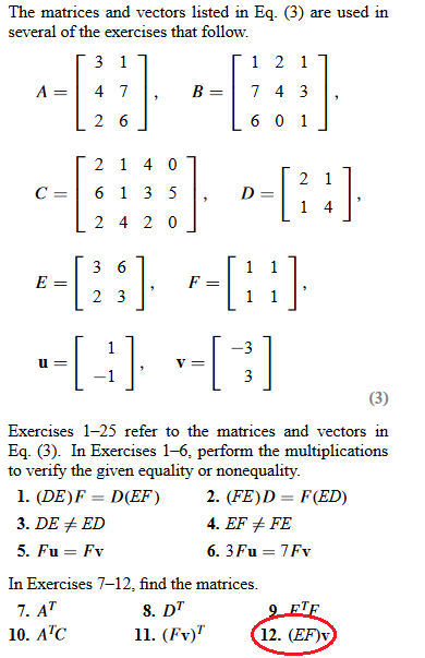 Solved The matrices and vectors listed in Eq. (3) are used | Chegg.com