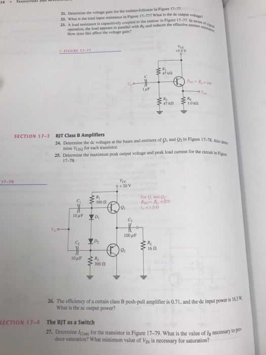 Solved 21. Determine the voltage gain for the | Chegg.com