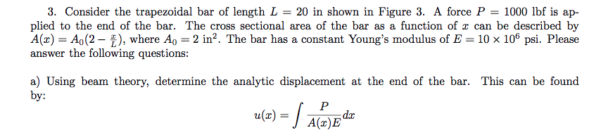 Solved 3. Consider the trapezoidal bar of length L = 20 in | Chegg.com