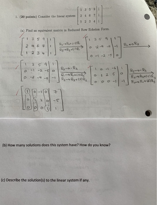 Solved 1 3 5 91 1. (20 points) Consider the linear system 2 | Chegg.com