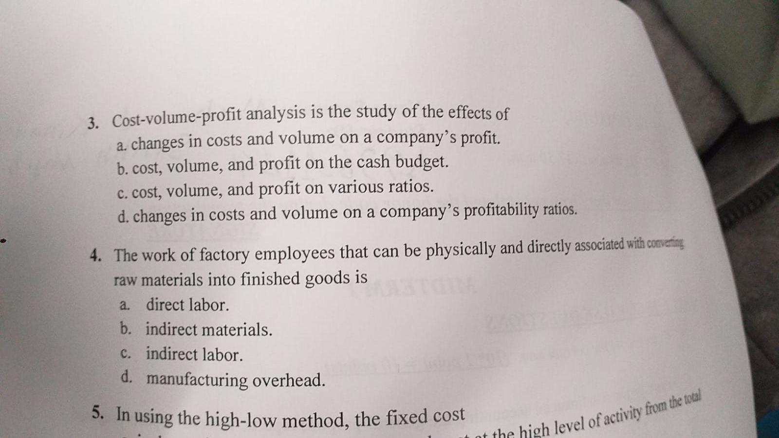 Solved 3. Cost-volume-profit Analysis Is The Study Of The | Chegg.com