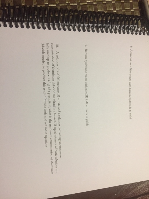 Solved sulfate reacts with barium hydroxide to yield 9.