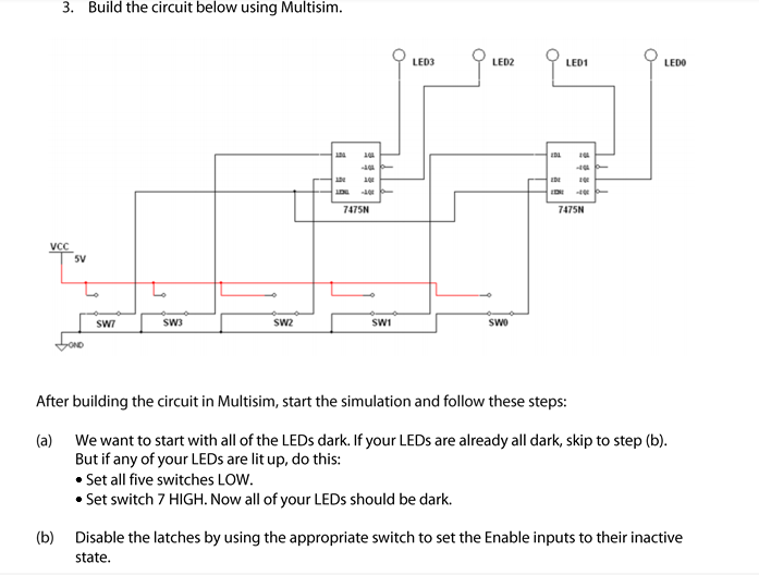 Solved 3. Build the circuit below using Multisim. LED3 LED2 | Chegg.com