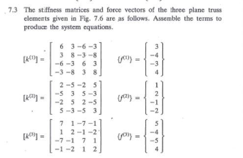 Solved 7.3 The stiffness matrices and force vectors of the | Chegg.com
