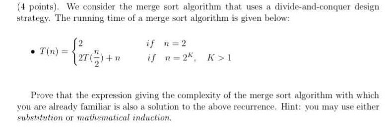 Solved (4 points). We consider the merge sort algorithm that | Chegg.com