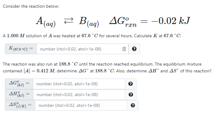 Solved Consider The Reaction Below: Aag) # B(aq) AGræn = | Chegg.com