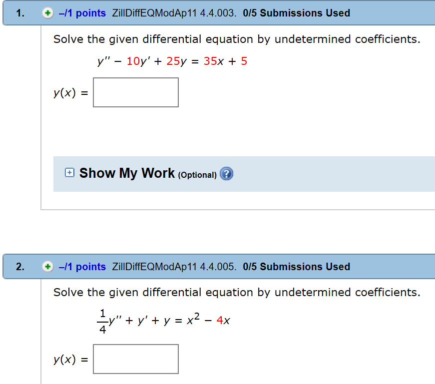 Solved 1. +1 Points ZillDiffEQModAp11 4.4.003. 0/5 | Chegg.com