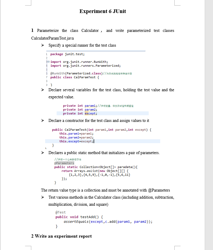 Solved Experiment 6 JUnit Parameterize the class Calculator, | Chegg.com