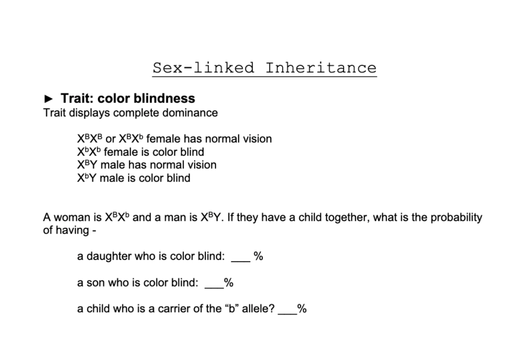 Solved Sex Linked Inheritance Trait Color Blindness Trait