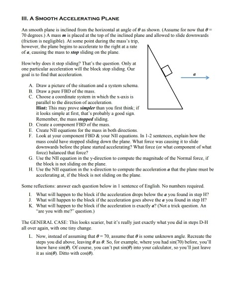 Solved III. A SMOOTH ACCELERATING PLANE An smooth plane is | Chegg.com