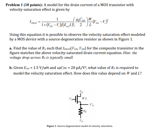 Problem 1 (10 points): A model for the drain current | Chegg.com