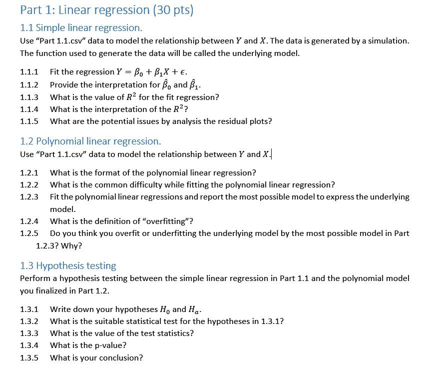 1.1 Simple linear regression. Use 