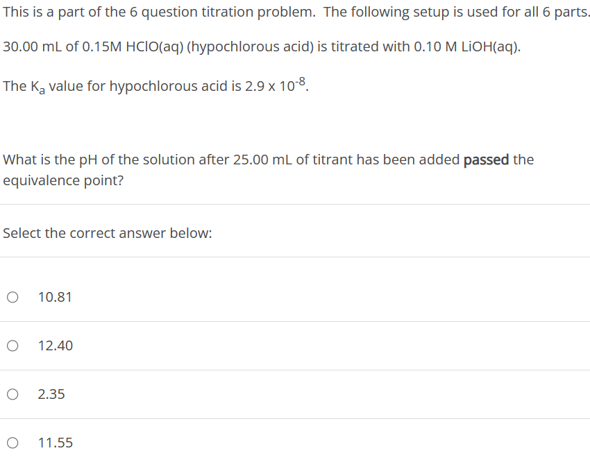 Solved This is a part of the 6 question titration problem. | Chegg.com