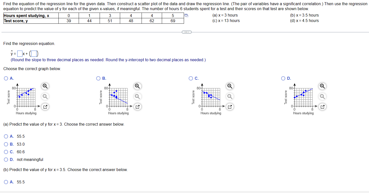 Solved Find the equation of the regression line for the | Chegg.com
