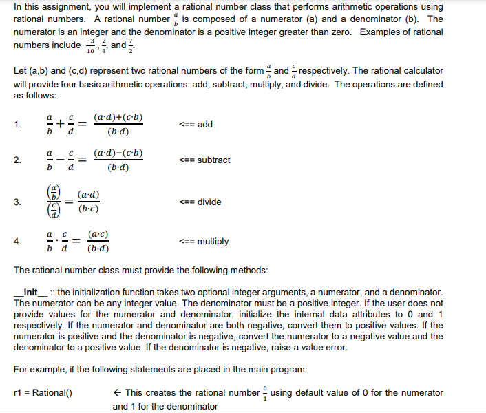 Solved In this assignment, you will implement a rational | Chegg.com