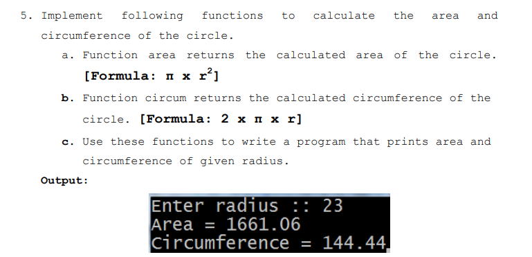 Solved 5. Implement following functions to calculate the | Chegg.com