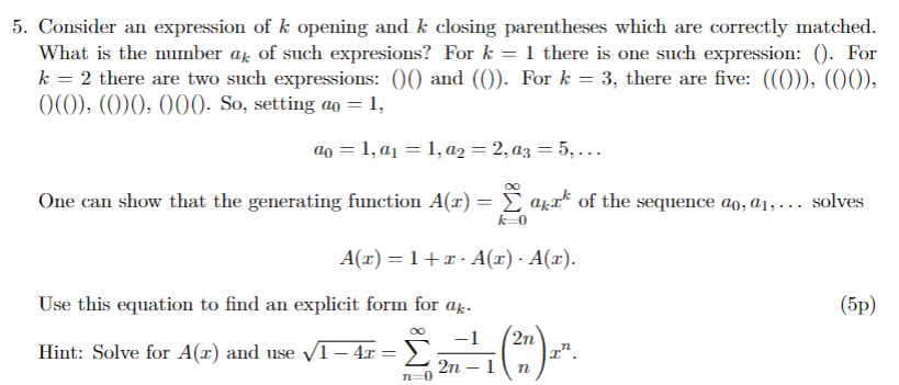 Consider an expression of k opening and k closing | Chegg.com