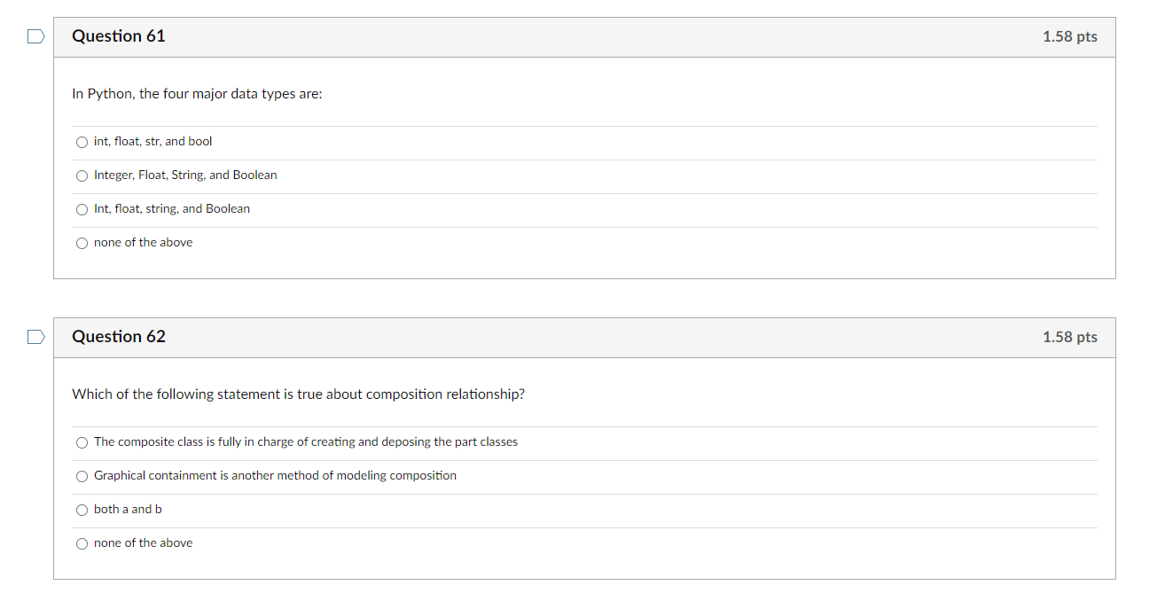 Solved Question 61 1.58 Pts In Python, The Four Major Data | Chegg.Com