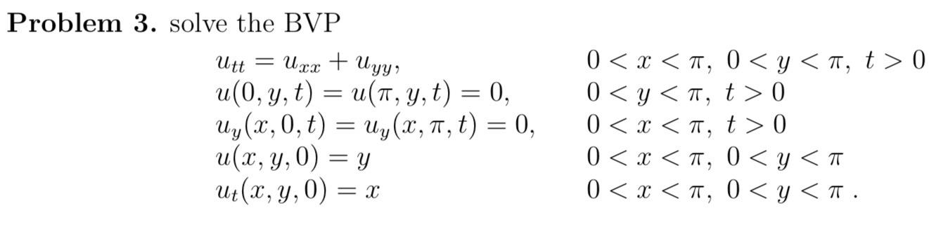 Solved = Problem 3. Solve The BVP Иtt Uxx + Uyy, U(0,y, T) = | Chegg.com