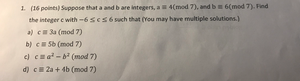 Solved 1. (16 Points) Suppose That A And B Are Integers, A = | Chegg.com