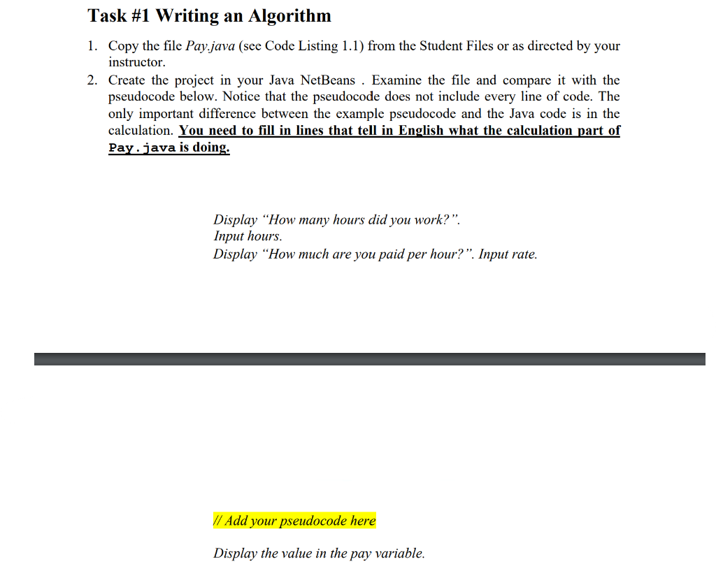 Solved Task #1 Writing an Algorithm 1. Copy the file | Chegg.com