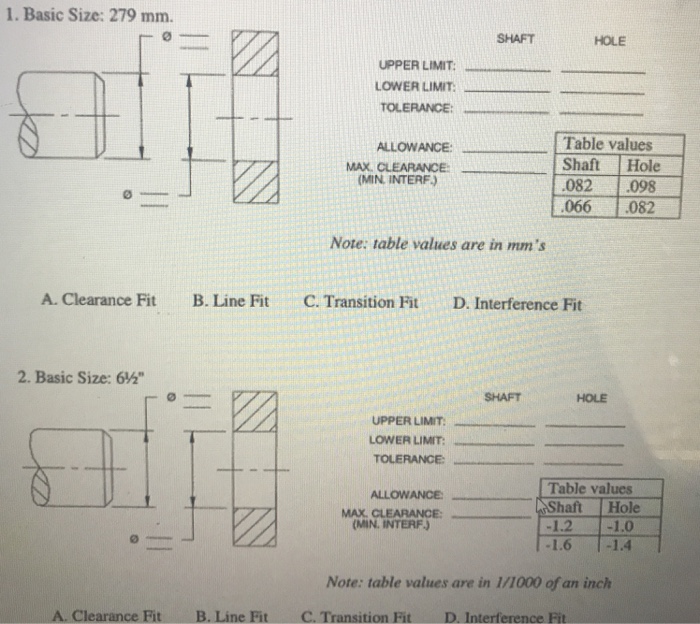 Solved 1. Basic Size: 279 mm. HOLE UPPER LIMIT LOWER LIMIT: | Chegg.com