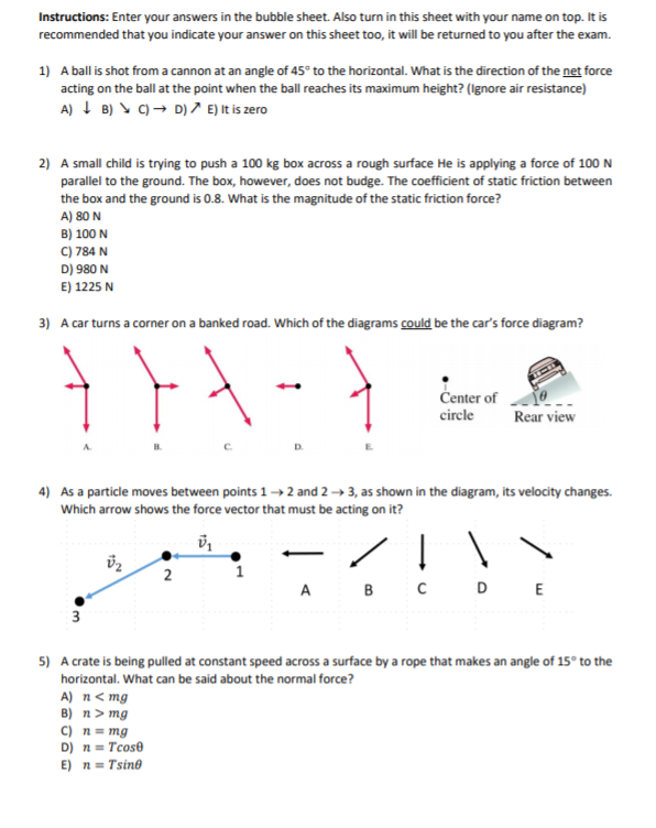 Solved Instructions: Enter your answers in the bubble sheet. | Chegg.com