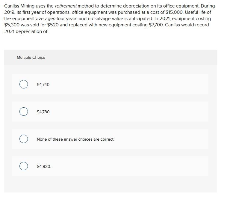 Solved Canliss Mining uses the retirement method to | Chegg.com
