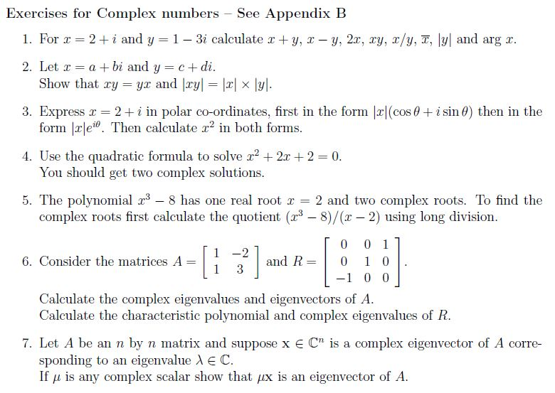 Solved Exercises For Complex Numbers - See Appendix B 1. For | Chegg.com