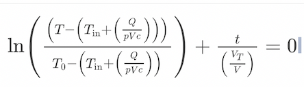 Solved ln(T0−(Tin +(pVCQ))(T−(Tin +(pVCQ))))+(VVT)t=0 | Chegg.com