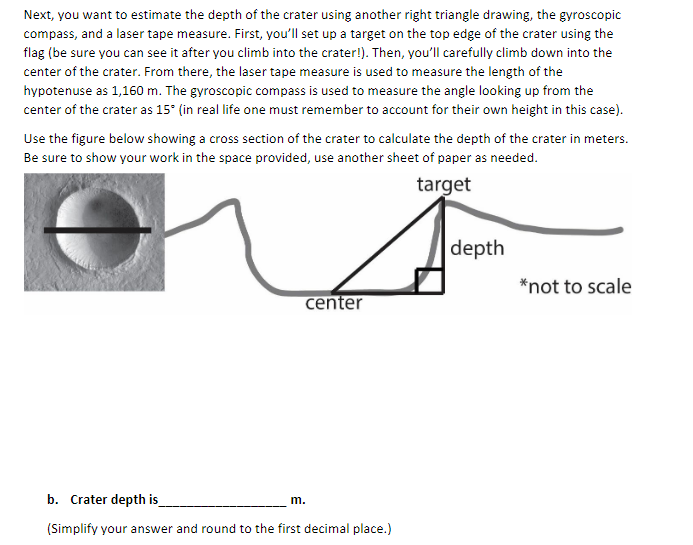 Solved w Next, you want to estimate the depth of the crater | Chegg.com