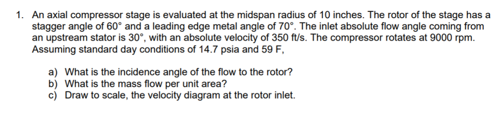 1. An axial compressor stage is evaluated at the | Chegg.com