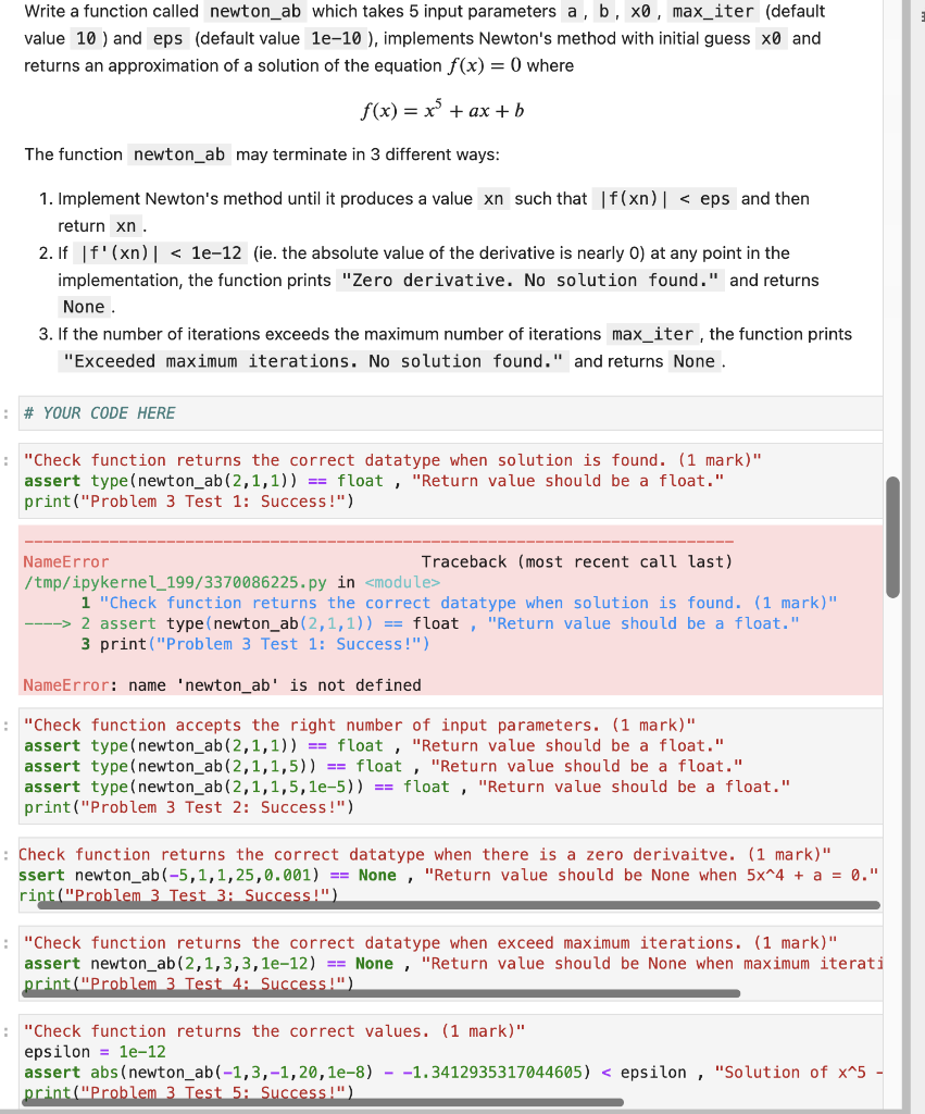 Solved Write a function called newton_ab