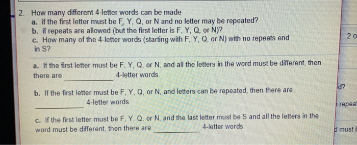 Solved 2. How many different 4 letter words can be made a. Chegg