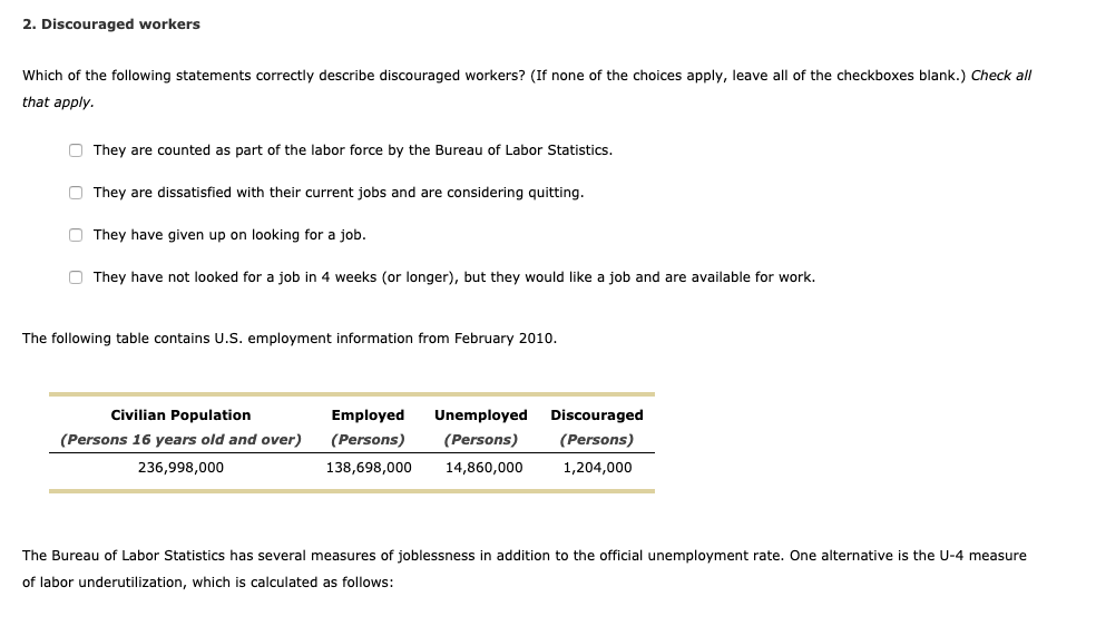 Solved 2. Discouraged Workers Which Of The Following | Chegg.com