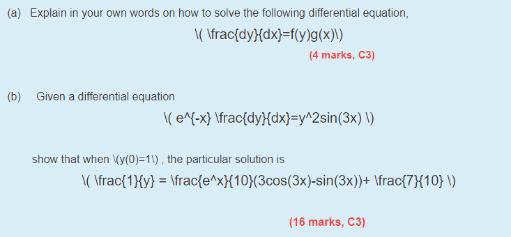 Solved (a) Explain in your own words on how to solve the | Chegg.com