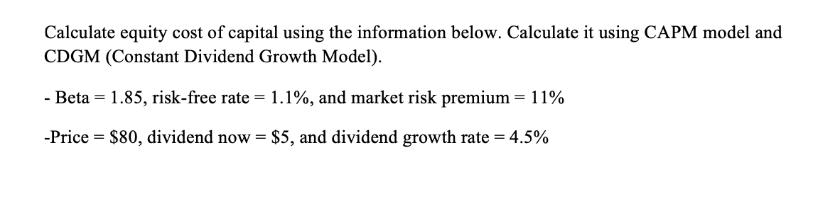 how to calculate equity cost of capital