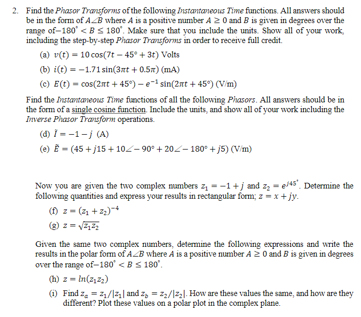 Solved Find the Phasor Transforms of the following | Chegg.com