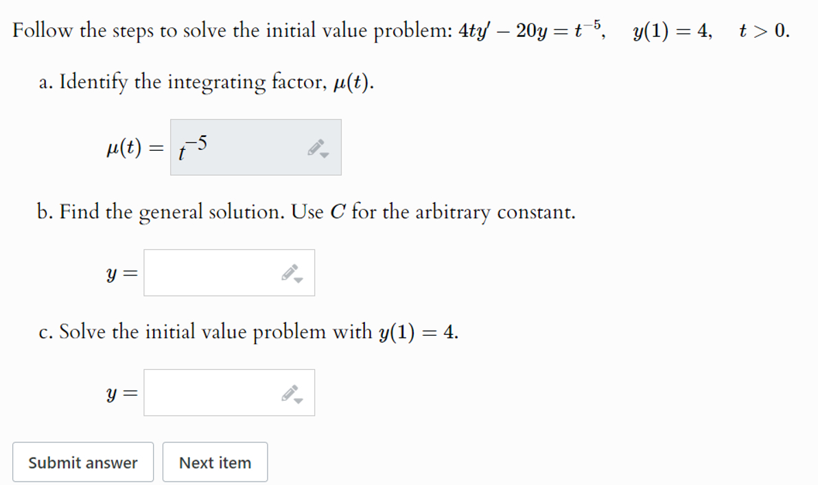 Solved Follow the steps to solve the initial value problem: | Chegg.com