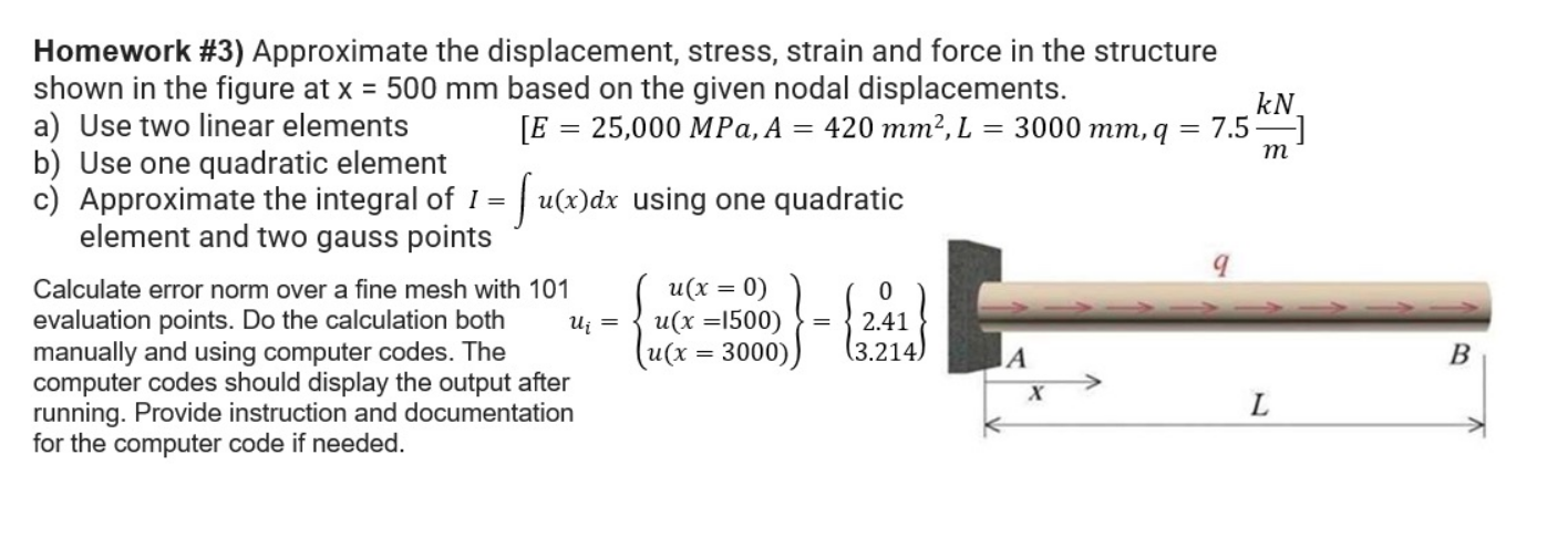 Homework #3) Approximate the displacement, stress, | Chegg.com