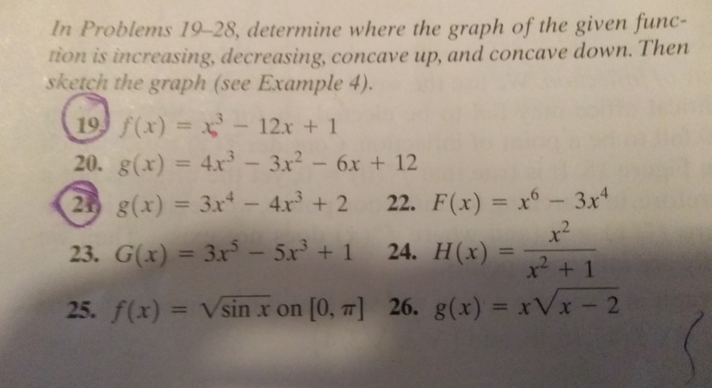Solved In Problems 19-28, determine where the graph of the | Chegg.com