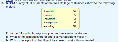 Solved 3. FILE A survey of 34 students at the Wall College | Chegg.com