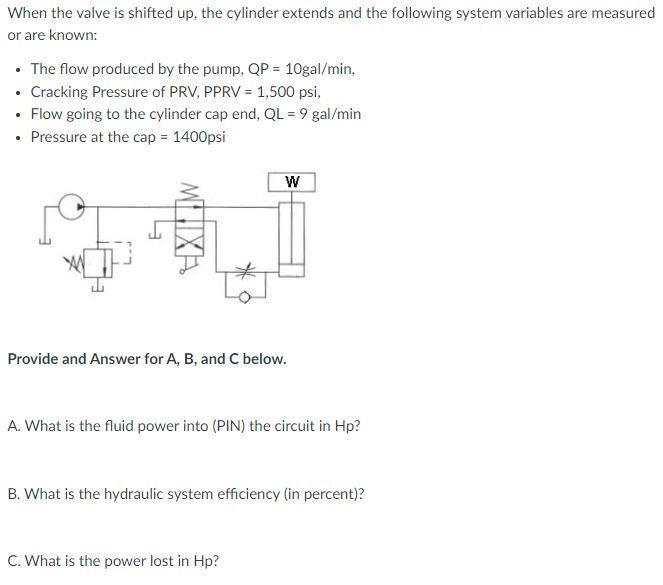 Solved When the valve is shifted up, the cylinder extends | Chegg.com