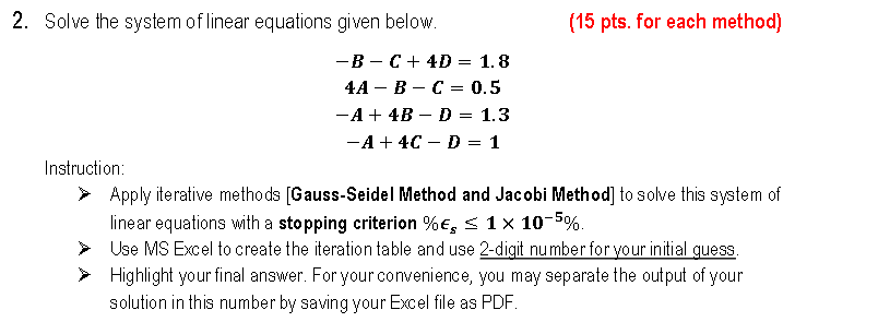 Solved 2. Solve The System Of Linear Equations Given Below. | Chegg.com