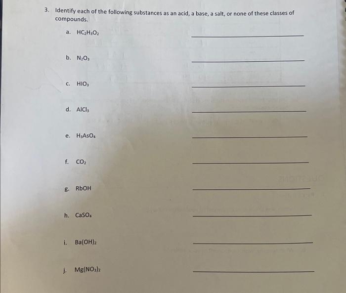 Solved 3. Identify each of the following substances as an | Chegg.com