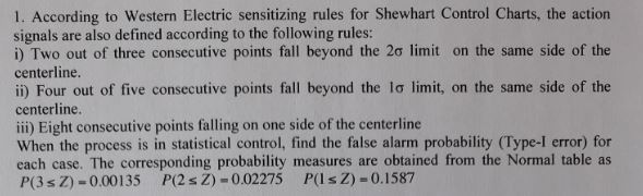Solved 1. According to Western Electric sensitizing rules | Chegg.com